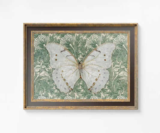 William Morris Green Floral Vintage Butterfly Artwork by My Store