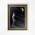 Woman And Moon Art Nouveau Goddess Poster Large Print In Black And Blue On Archival Matte Paper by My Store